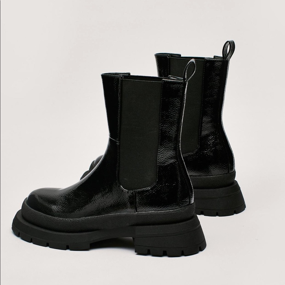 Black Patent faux leather ankle boots